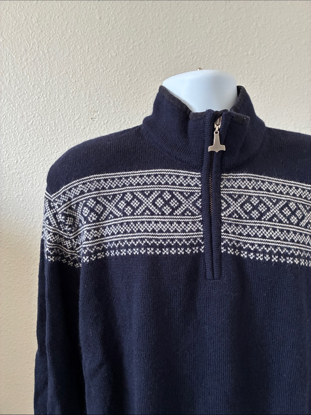 Dale of Norway Navy Blue Half-Zip Fair Isle Wool Pullover Sweater XXL